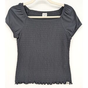 Abercrombie Kids Smocked Top Kids 15/16 Black Square Neck Puff Sleeve Trendy